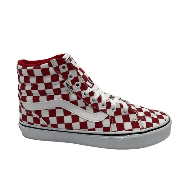 Vans Sk8-Hi Shoes Womens Size 9 Red White Checkerboard Canvas Skate High Top - Picture 1 of 15